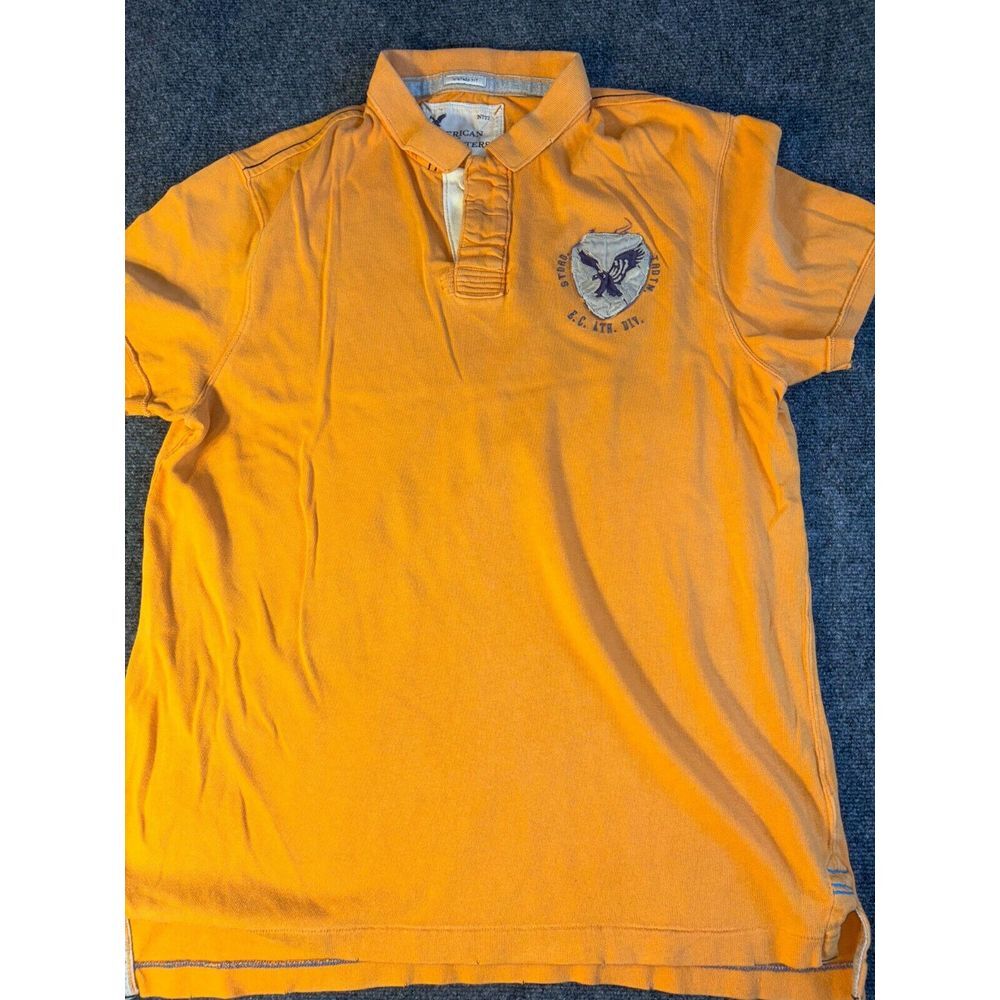 American Eagles Outfitters Polo Shirt Men 2XL Yellow Collared High Low Slit Logo